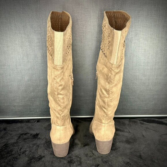 David Aaron Taupe Knee High Perforated Boots - Picture 3 of 11